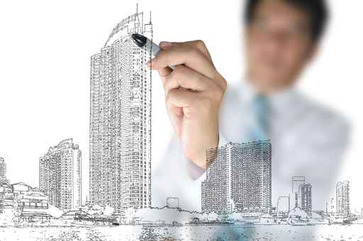 Architect or Business Man draw city